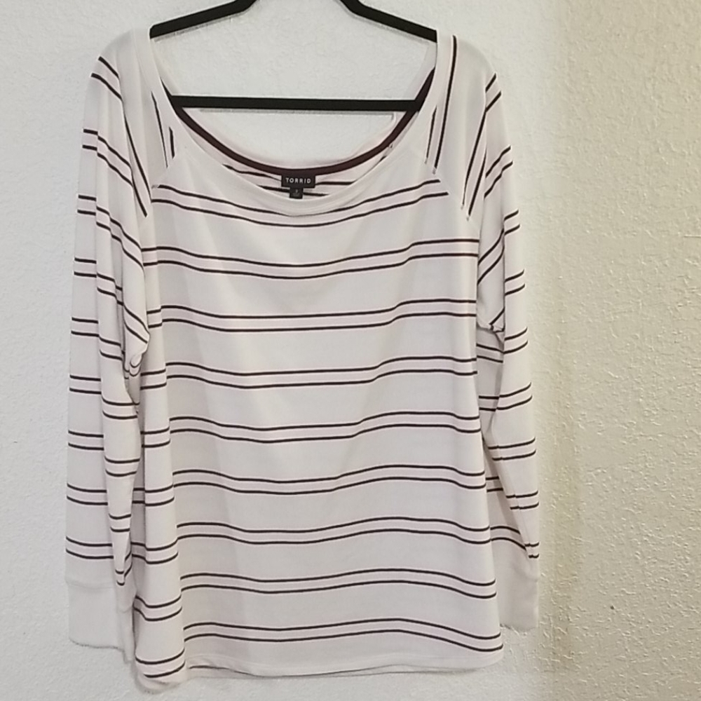 Torrid White and Black Striped Sweatshirt
